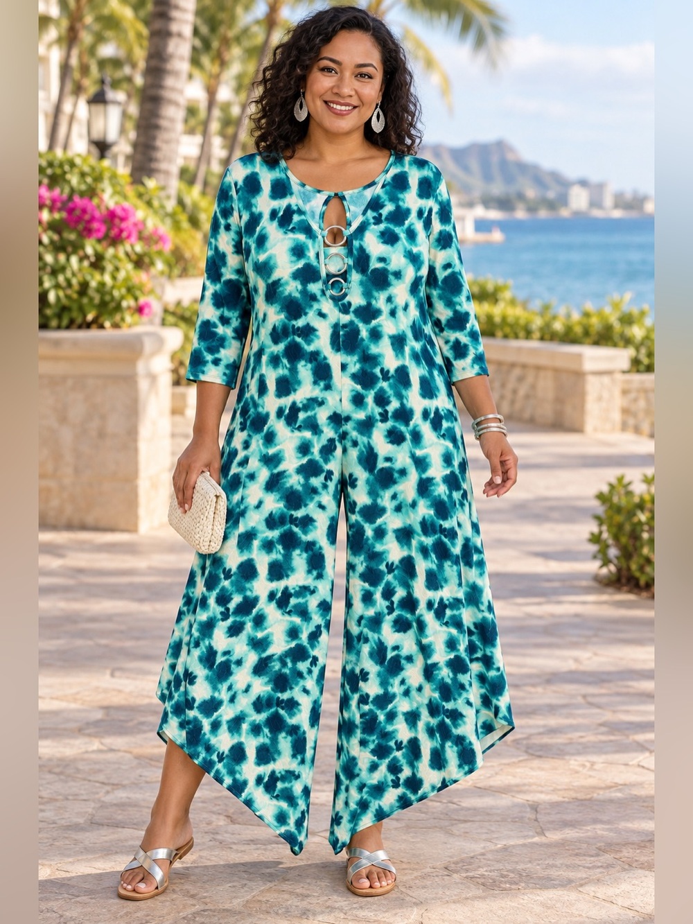 Sami & Jo Teal Tie-Dye Keyhole Jumpsuit